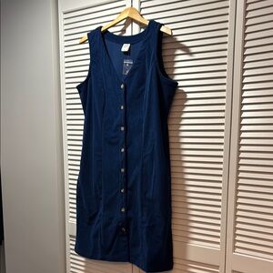 Blair Sleeveless Blue Corduroy Button-Down Dress